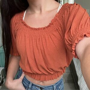 burnt orange zara blouse